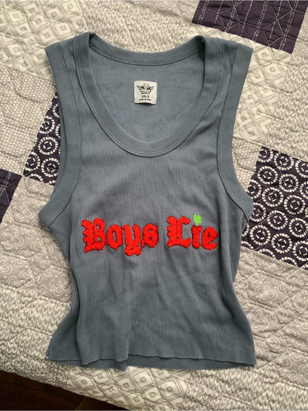 Boys Lie Ribbed Tank Top in Slate Blue with Red Logo